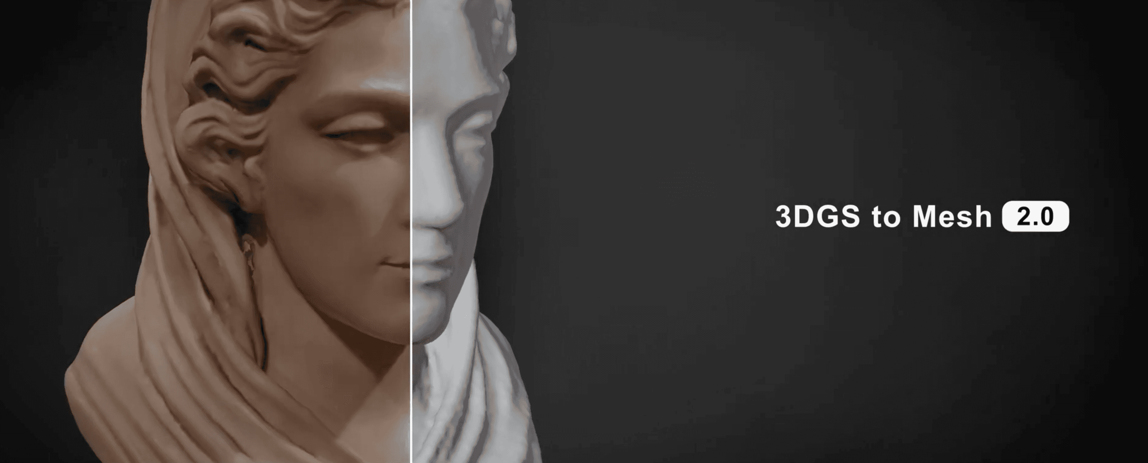 KIRI Engine 3DGS to Mesh 2.0 example showing volumetric Gaussian Splatting converted into a clean polygon mesh