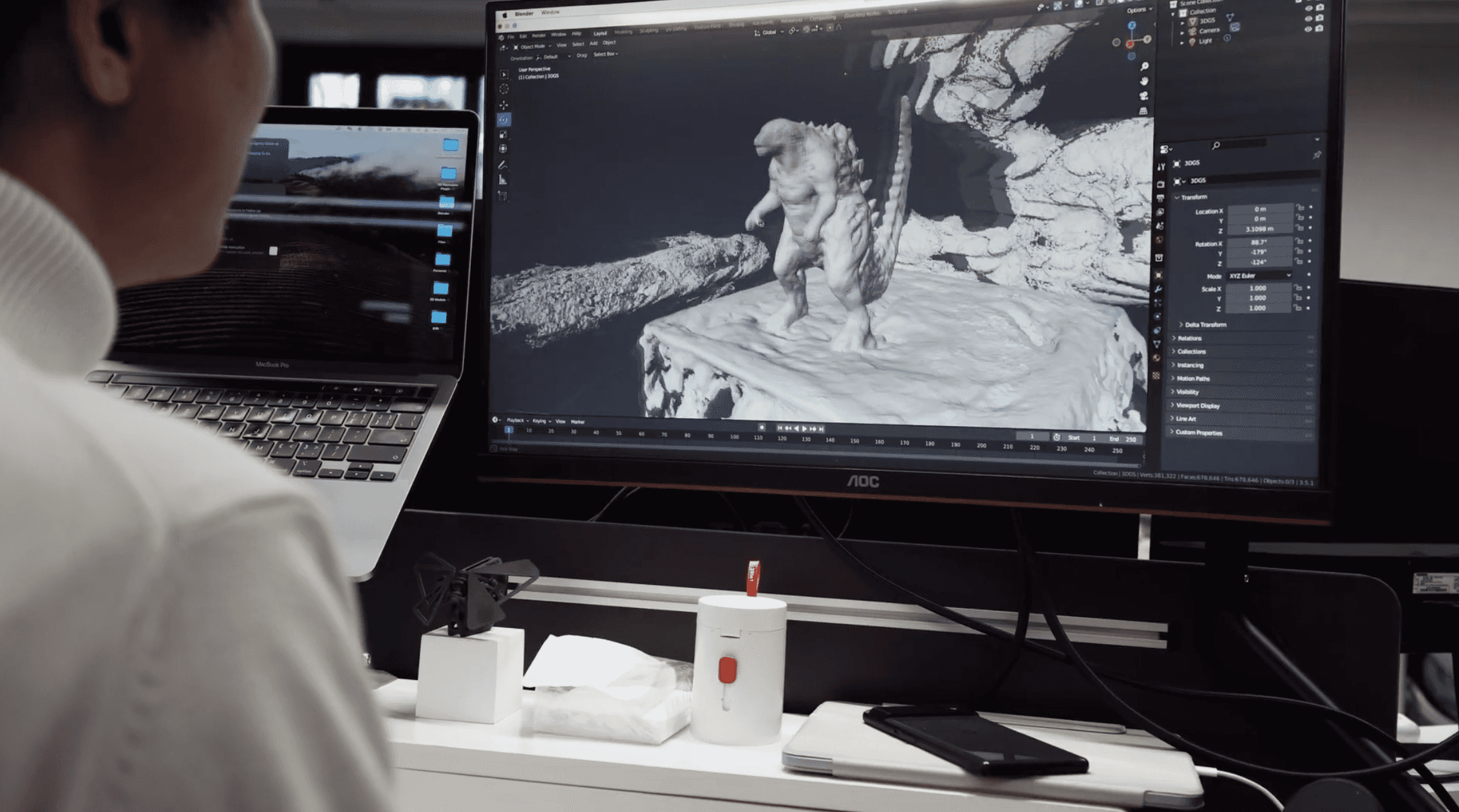 3DGS to Mesh exported polygon model opened in 3D software for editing and production use