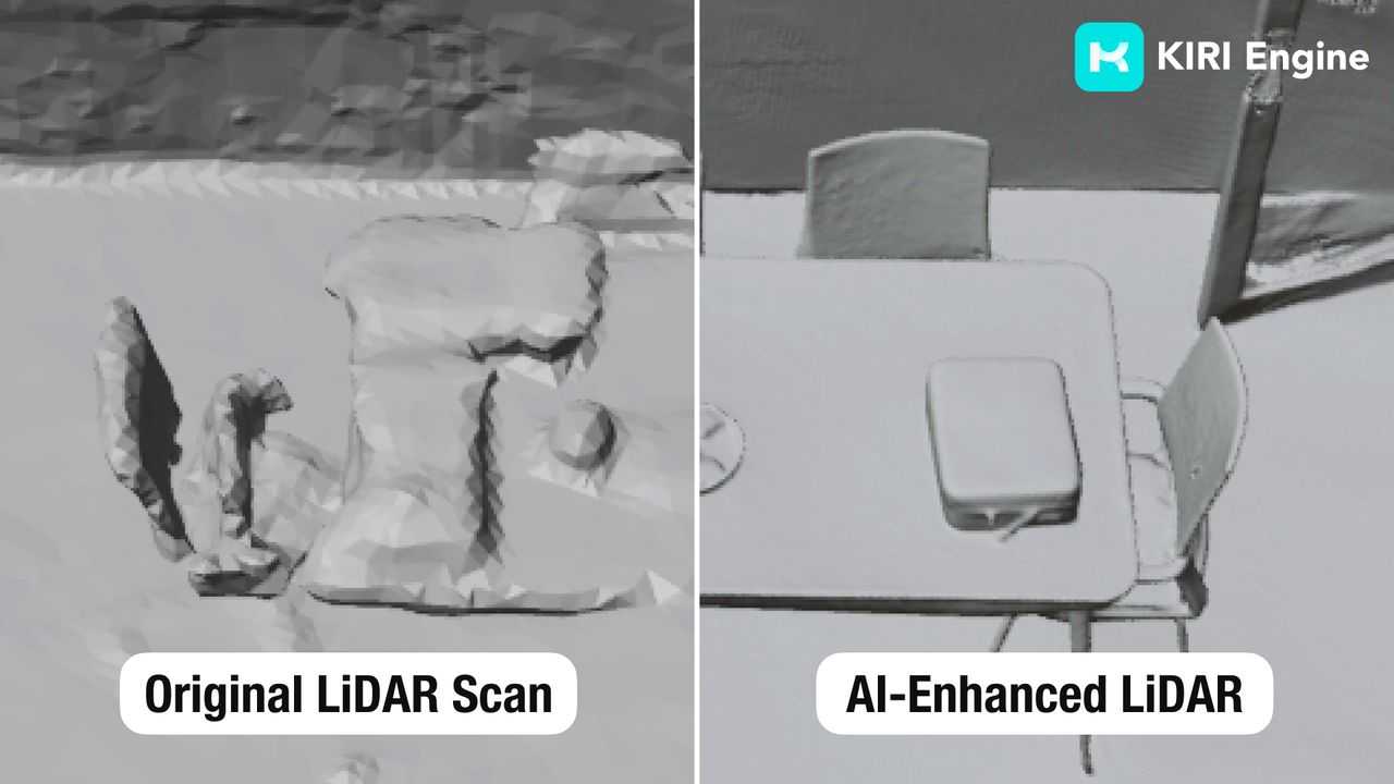 Original LiDAR scan compared with KIRI Engine AI-Enhanced LiDAR output