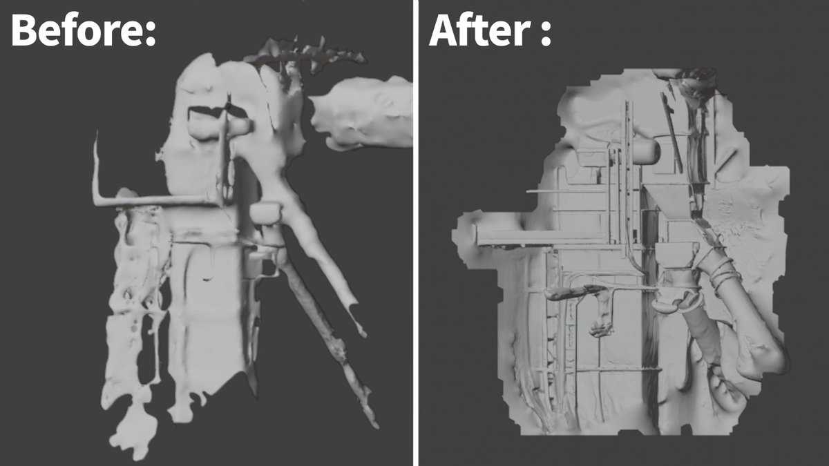 Before and after comparison of KIRI Engine AI-Enhanced LiDAR Scene Scan output