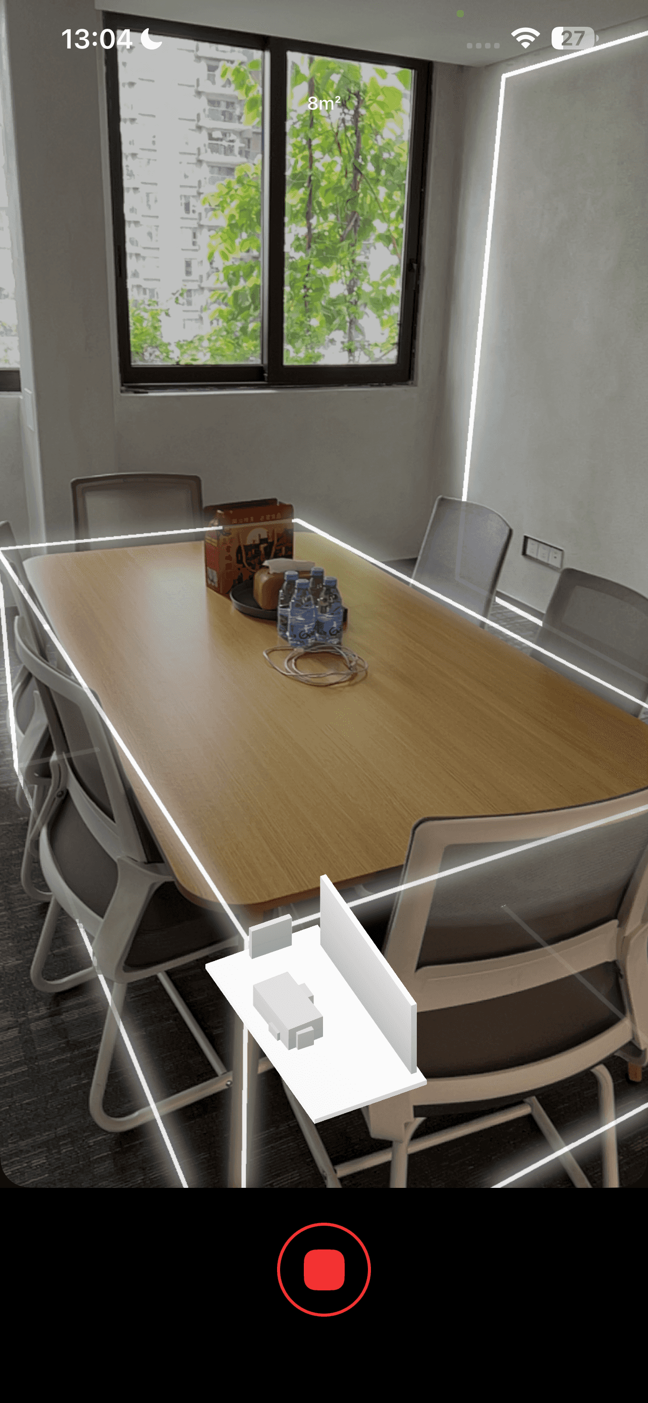 KIRI Engine Room Scan capturing furniture and room boundaries on iPhone
