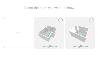 KIRI Engine Room Scan screen for selecting rooms to include in a floor plan