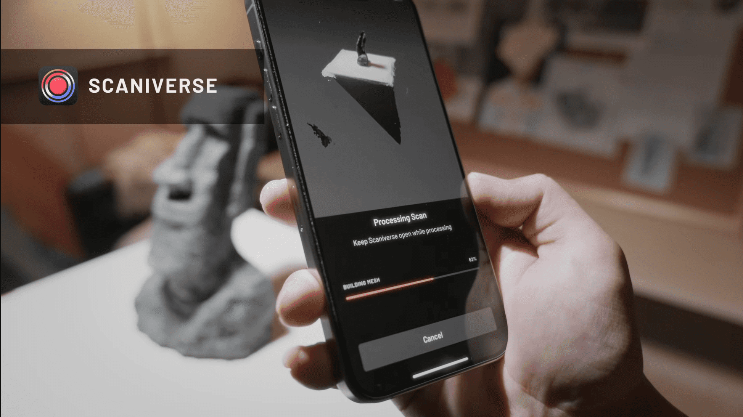 Scaniverse app processing an on-device 3D scan on iPhone